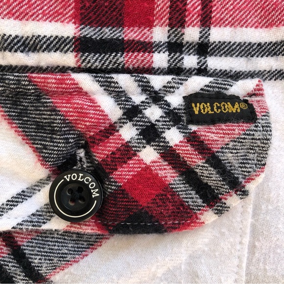 ⭐️Volcom⭐️Plaid Button Down Shirt Top Blouse Women's Size Small Petite S/P White - Picture 2 of 8